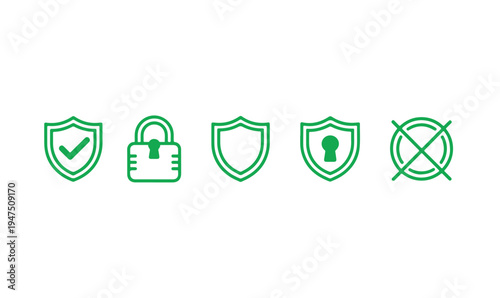 Safety shields and padlocks line icons set vector illustration design elements protection concept