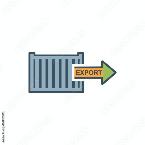 Shipping container with green arrow and word "EXPORT" on orange tag