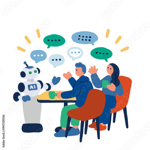 AI 人工知能と会話する人々のイラスト