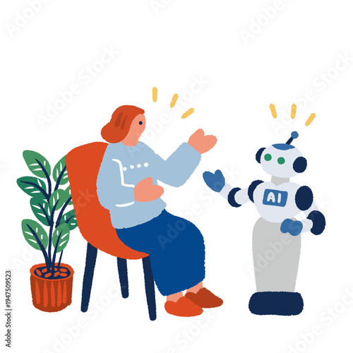 AI 人工知能と会話する女性のイラスト