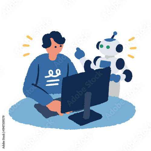 AIチャット＿人工知能と仕事をする男性