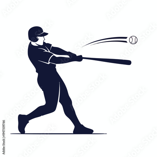 Silhouette of a baseball player swinging a bat at a ball