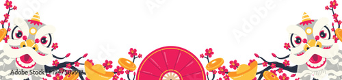 Festive Chinese Floral Border with Lion Mascot