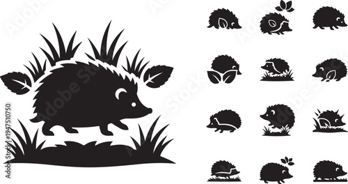 Hedgehog Silhouette Vector Graphics Set for Designers and Artists