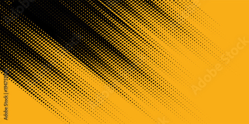 Black halftone pattern. Retro comic gradient background. Bright orange pixel dotted texture overlay. Cartoon pop art faded gradient pattern.vector background