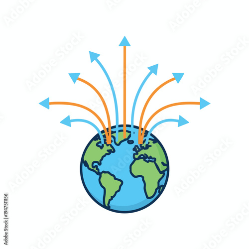 Abstract representation of the globe with arrows radiating outwards