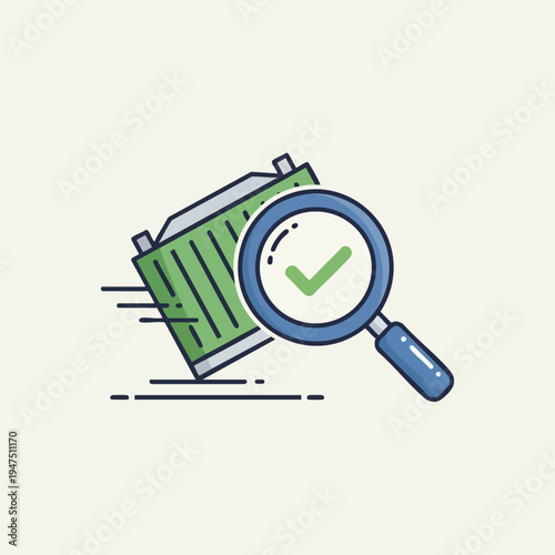 Magnifying glass showing a green filter with a checkmark, indicating approval