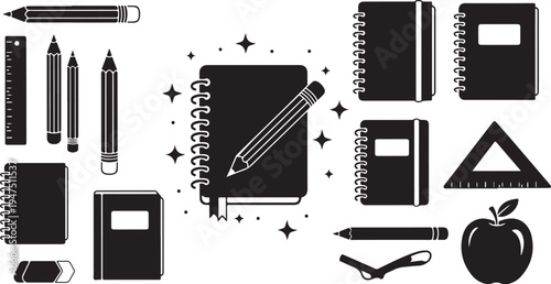 School supplies and stationery on a white background illustration