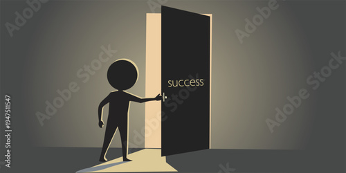 silhouette of a man opening a door with the word success written on it