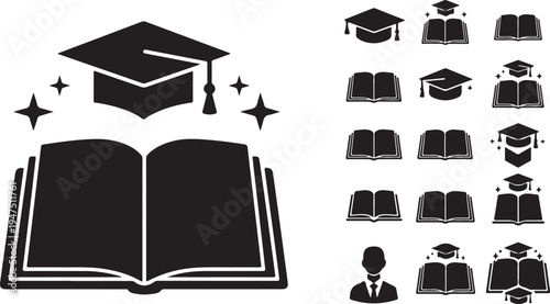Graduation icons and symbols for education and learning materials