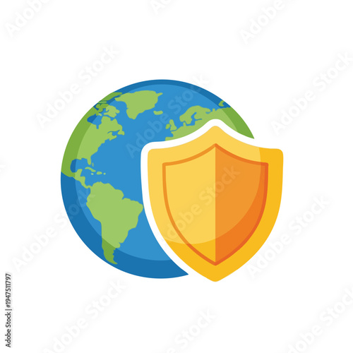 Digital shield protects the planet, representing global security and safety
