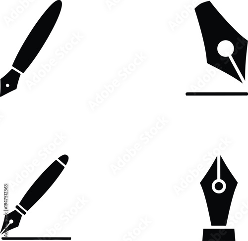 Set of knife tools with blade and handle isolated on white in black vector illustration