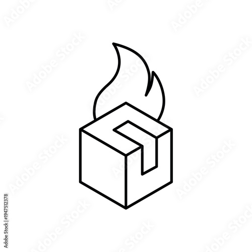 icon a hot product with a package box and fire flame symbol, isolated against a clean background.