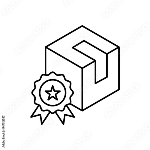 icon a best seller package box with a quality award badge, isolated against a clean background.
