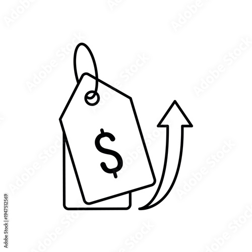 icon a price surge with dollar tag and upward arrow, isolated against a clean background.