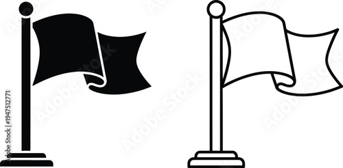 Flags on poles black and white Vector