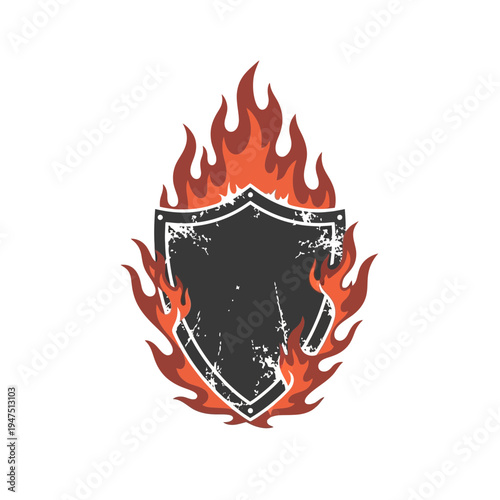 Burning Shield Emblem with Flames