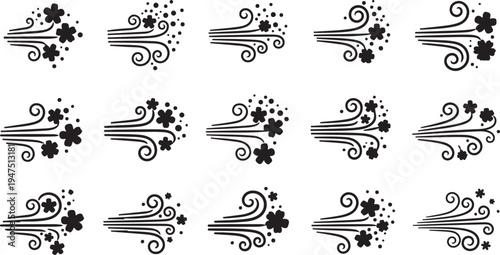 Monochromatic floral and wind pattern design on white background