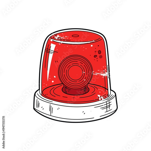 Red emergency beacon light, siren lamp, warning signal, hand-drawn style