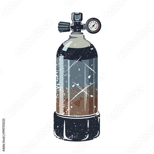 Scuba diving tank with pressure gauge on white background