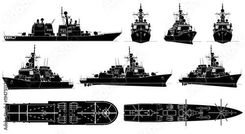 Aegis Destroyer Warship Technical Illustration Set