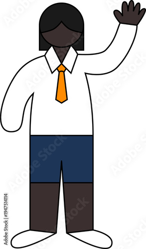 Foto Vector Illustration of a Woman with Short Hair Wearing a Long-Sleeved Shirt, Tie
