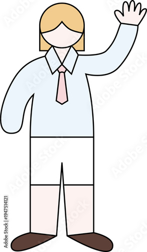 Foto Vector Illustration of a Woman with Short Hair Wearing a Long-Sleeved Shirt, Tie