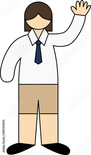 Fotografía Vector Illustration of a Woman with Short Hair Wearing a Long-Sleeved Shirt, Tie