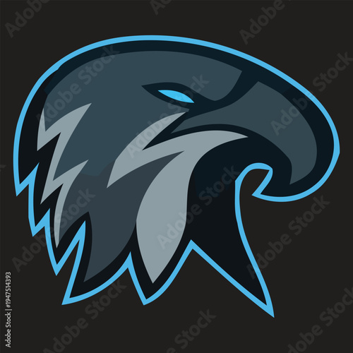 Eagle head, gray and blue vector icon, sports logo, bird of prey symbol