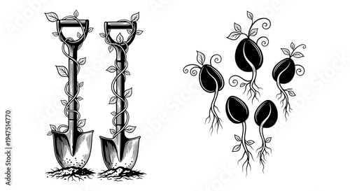 Elegant wine goblets and decorative floral motifs in intricate black and white line art Vector, illustration