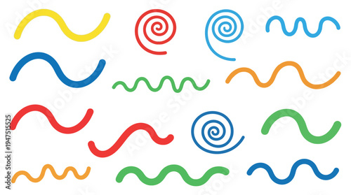 Set of 16 colorful wave and spiral line icons vector