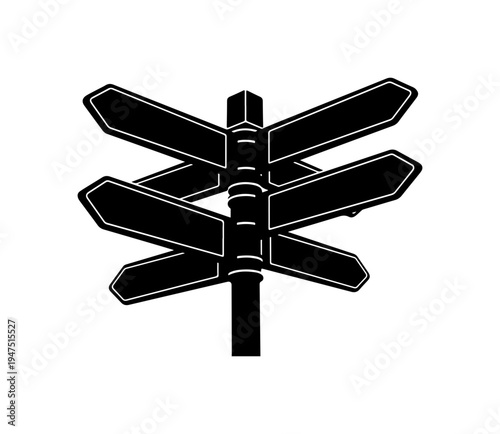 Black Directional Signpost with Multiple Arrows Vector Illustration