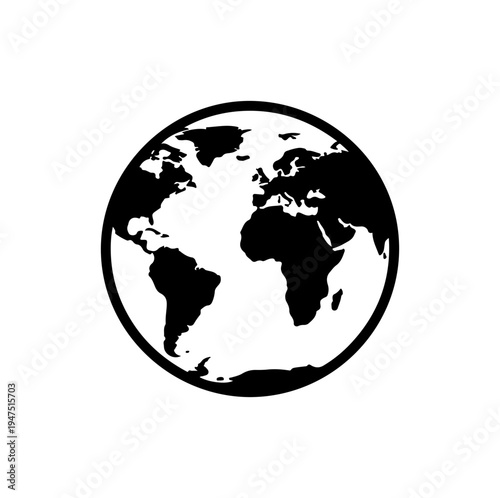 Minimalist Black and White World Globe Icon