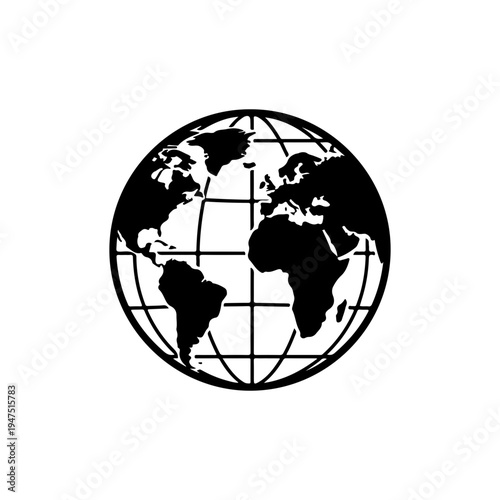 Minimalist Black and White World Globe Vector Icon