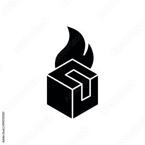 icon a hot product with a package box and fire flame symbol, isolated against a clean background.