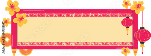 Decorative Chinese Label With Floral Corners