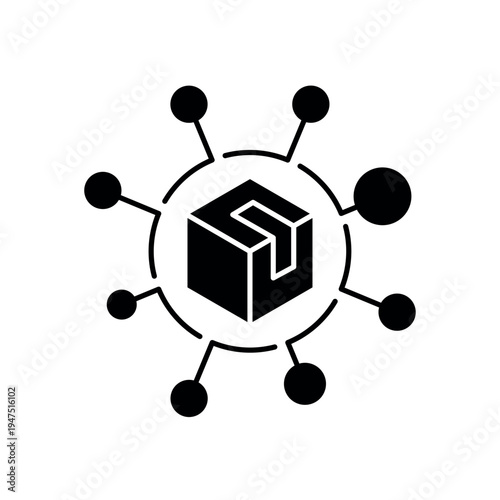 icon a viral product with box connected to a social network, isolated against a clean background.