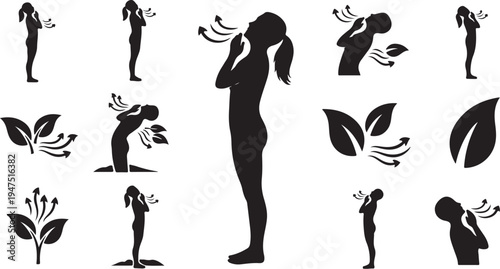 Silhouette of woman enjoying nature and fresh air peacefully