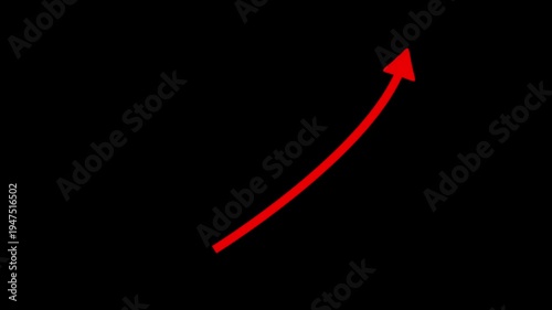Red arrow rising transparent channel. Abstract arrow growth chart of economy icon red color animated down to up arrow animation direction animation. on black background.