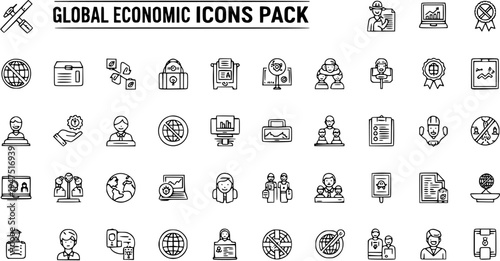 Global Economic Icons Pack - Business, Finance, and Investment Vector Symbols