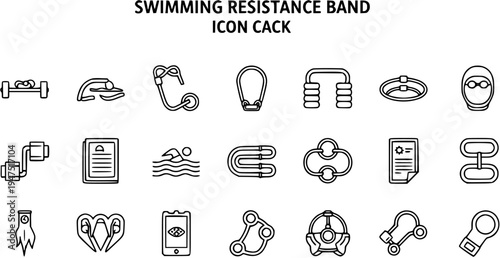 Swimming Resistance Band  Fitness Equipment Line Icons Collection for Sport and Workout Training