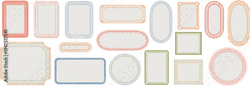 Soft Colored Hand Drawn Frames and Borders with Stitched Details on White Background illustration untitled
