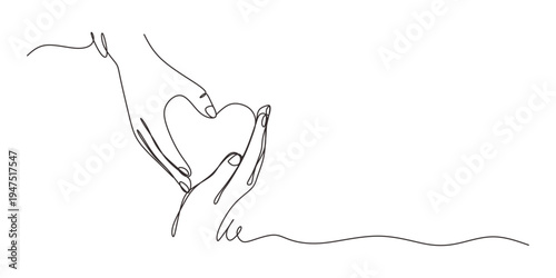 Heart from hands continuous one line drawing. Vector elements  symbol of love and health.