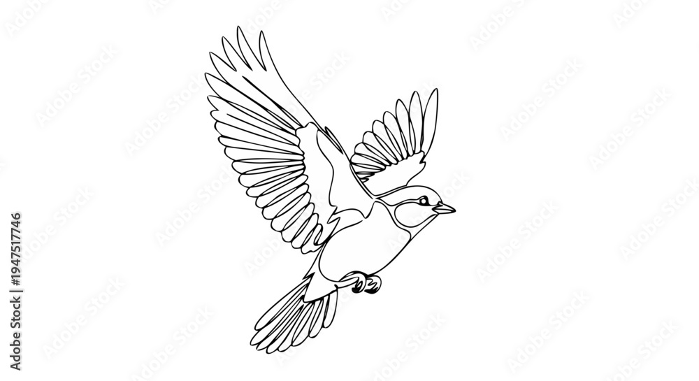 Obraz premium black line art continuous one line -Continuous line drawing of bird flying with extended wings