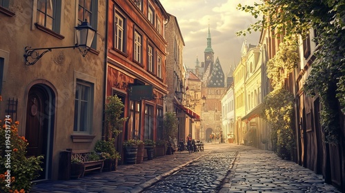 Charming old town street alley 3d wall mural home wallpaper