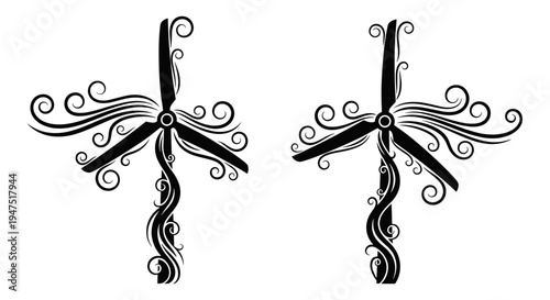 Elegant symmetrical botanical and scroll decorative motifs intertwined with vines Vector, illustration