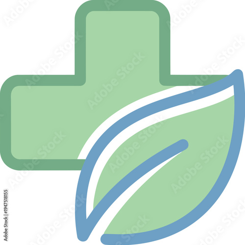 Eco healthcare symbol features green cross with leaf design element.