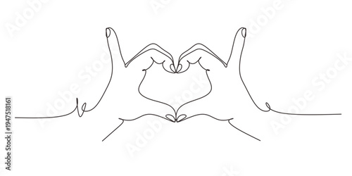 Heart from hands continuous one line drawing. Vector elements  symbol of love and health.