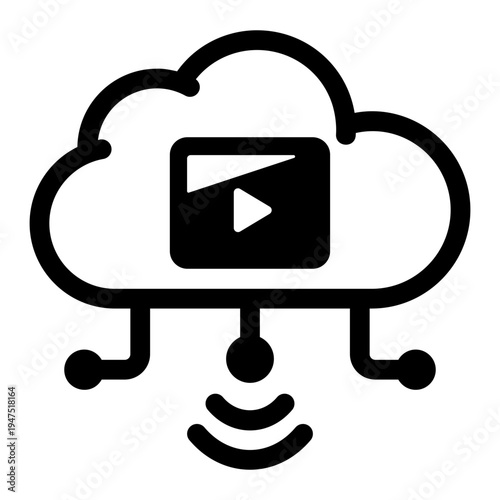 A filled style icon showing cloud streaming