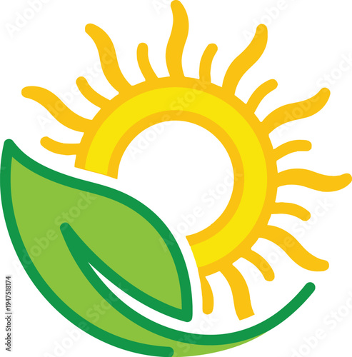 Eco friendly green leaf sun logo represents eco healthcare naturally